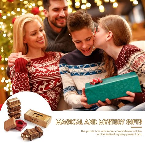 Buy 4 Pieces Puzzle Box Wooden Secret Puzzle Box with Concealed ...