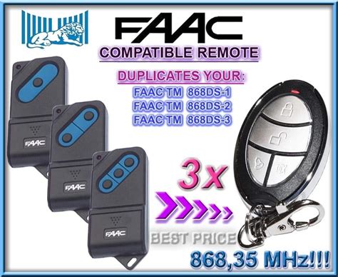 3 X FAAC - TM1 868DS / TM2 868DS / TM3 868DS universal remote control ...