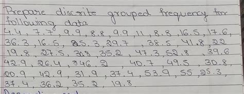 Prepare discrite grouped frequency forfollowing data4.4, 7.7 9.9, 8.8 9 ...