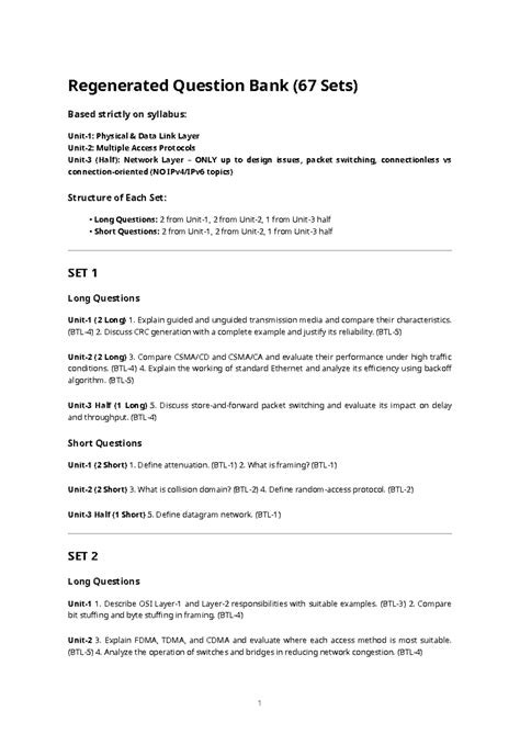 Cn Mid1 Regenerated Question Bank: Physical Data Link Layer & Network ...