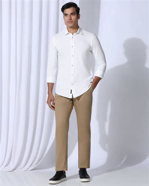 Buy Pelantos White Solid Casual Shirt Online India