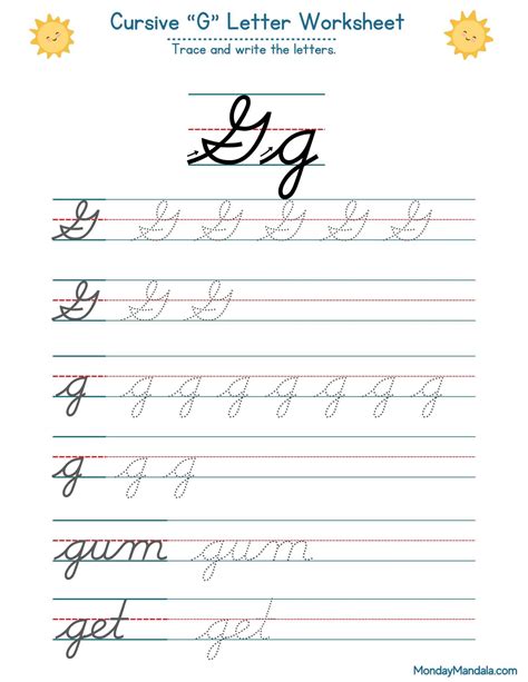 10 Cursive G Worksheets (Free Letter Writing Printables)