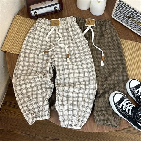 2024 Spring and Autumn Children's Plaid Pants Sports Pants Boys Girls ...