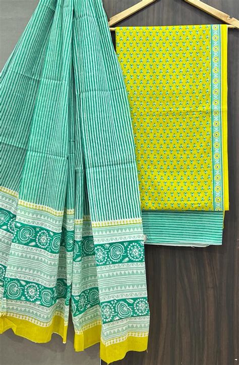 Desginer Hand Block Print Cotton Dupatta Cotton Suit (CDCS010) – Bagru ...
