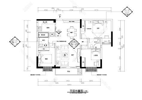 三室两厅两卫户型装修CAD设计施工图_cad图纸下载-土木在线