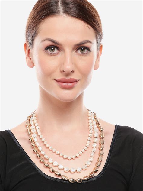 Buy Pearl White & Golden Alloy Casual Necklace Online - Accessorize India