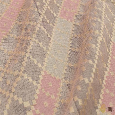 Light Old Rose Pink Pure Kora Dupion Net 3 Piece Suit Set - Tilfi