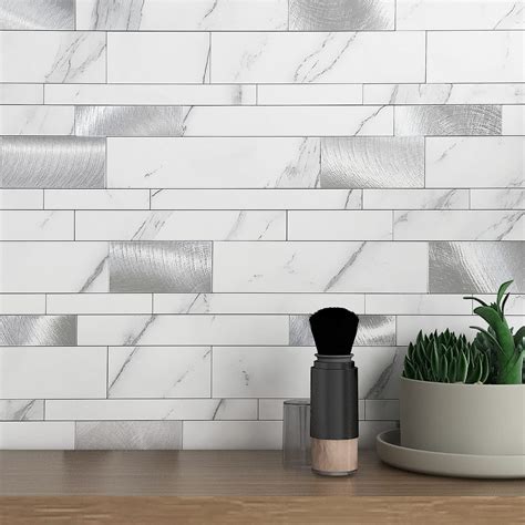 Vaovi Marble Effect Self Adhesive Linear Wall Tiles Metro Brick ...