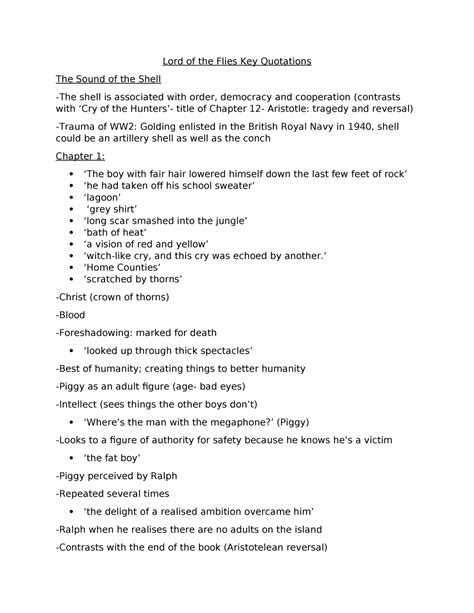 LOTF Key Quotations - Key Quotes from LOTF organised by chapter. - Lord ...