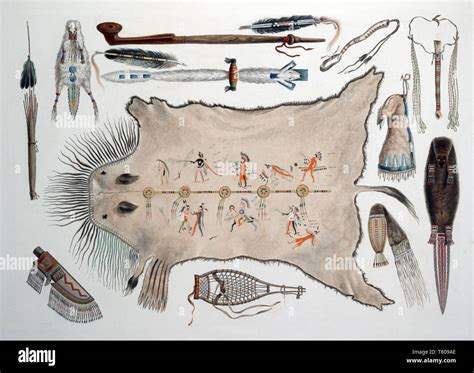 Native American Indian Utensils and Weapons, 1830s Stock Photo - Alamy