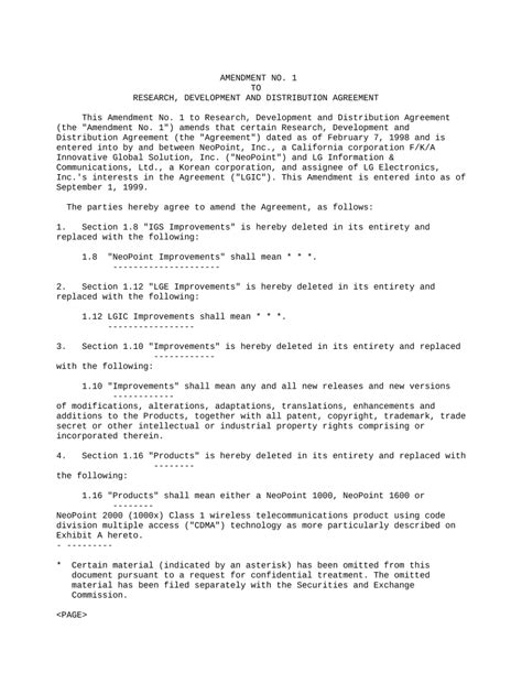 Amendment to Research, Development and Distribution Agreement - Blank ...