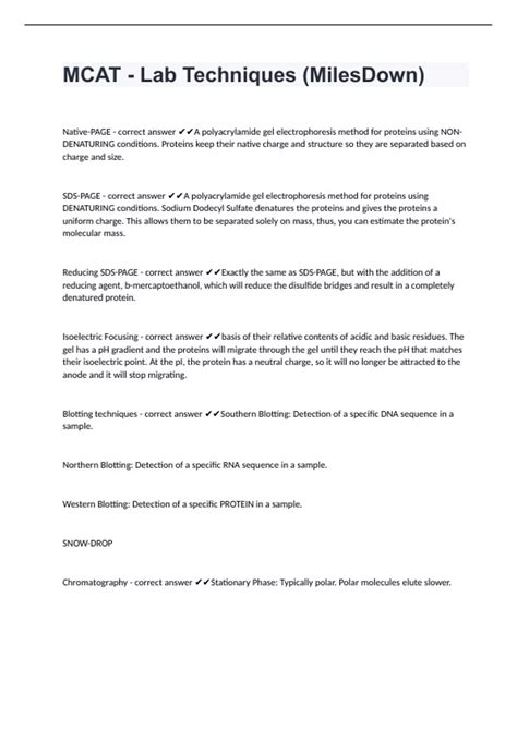 MCAT - Lab Techniques (MilesDown) with 100% correct answers - MCAT ...