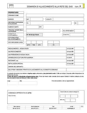 Gas Network Connection Request Form - Modello compilabile vuoto ...