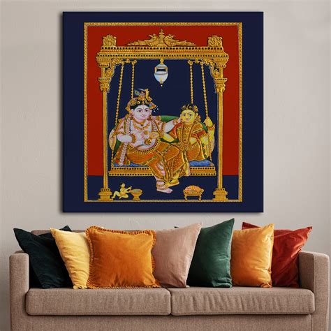 Tanjore Indian Traditional Canvas Painting with Large Framed Canvas ...