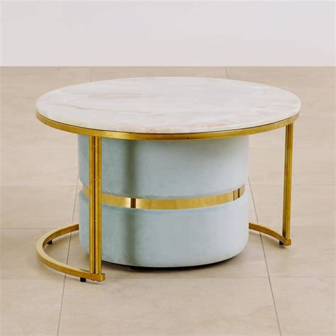 Buy Vegas Faux Marble Top Coffee Table with Pouffe - Gold from Home ...