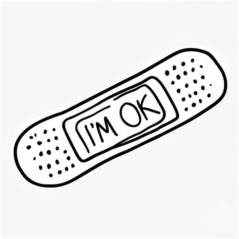 Minimalist Black Line Drawing Band-Aid with I'm OK Text Sticker ...