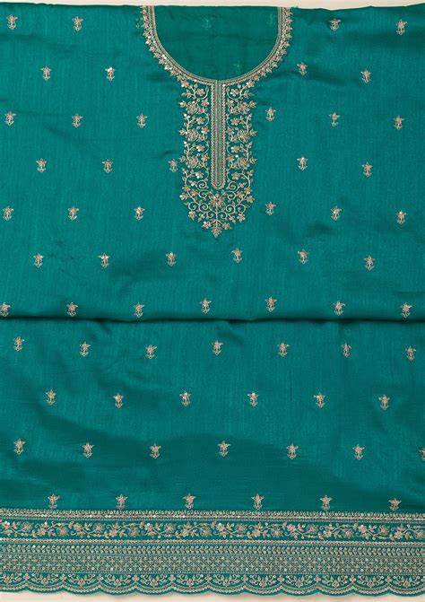 Buy Sea Green Cording Soft Raw Silk Unstitched Salwar Suit - Koskii