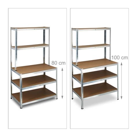 Utility Shelves with Work Bench for up to 900 kg w 5 Shelves, Metal, 60 ...