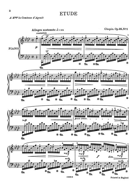 Frederic Chopin Etude in A-flat Op. 25 No. 1 Full Piano Sheet Music ...