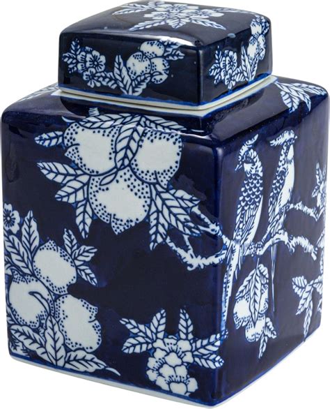 Amazon.com: Creative Co-Op Square Ceramic Ginger Jar with Lid, Blue and ...