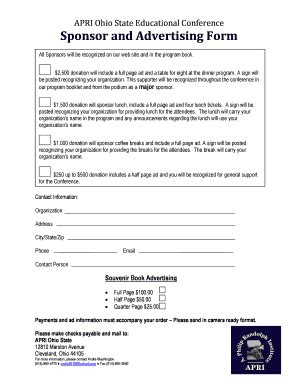 Fillable Online apri Sponsor and Advertising Form Fax Email Print ...