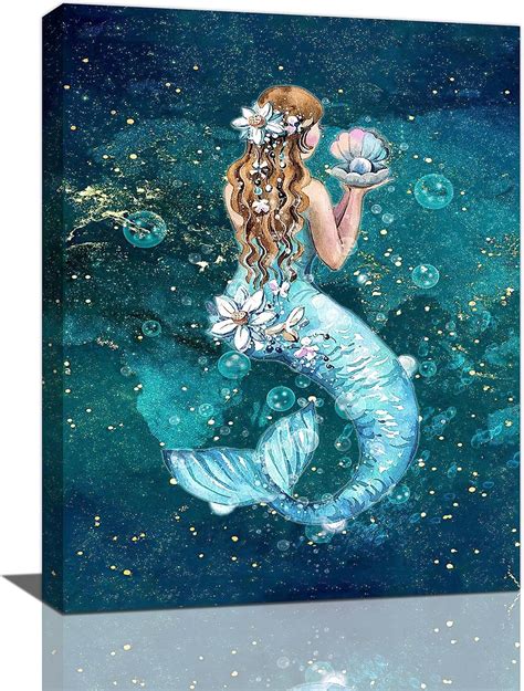 Amazon.com: Mermaid Wall Art - Ocean Themed Canvas Prints - Framed ...