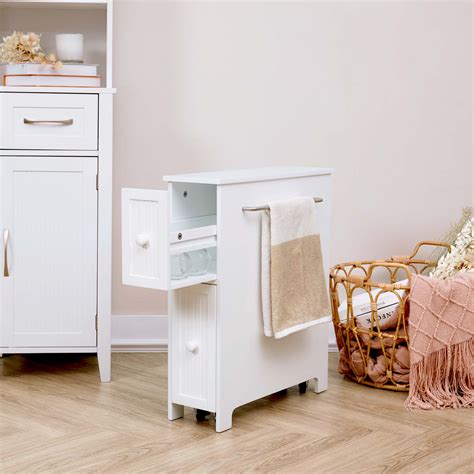 Buy Teamson Home Narrow Cabinet with Two Storage Drawers and Towel Bar ...