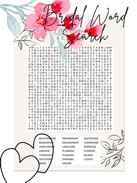 Bridal Word Search Game, Word Search Puzzle, Bridal Shower Games ...