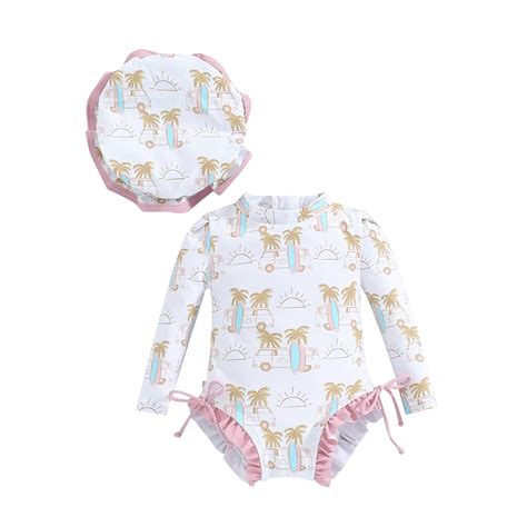 Elippeo Baby Girl Rash Guard Swimsuit 3 6 12 18 24 Months Long Sleeve ...
