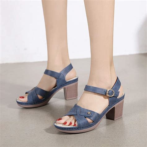 Buy ZAPZEAL Wood Block Heel Sandals Boho Sandals Peep Toe Comfort Block ...