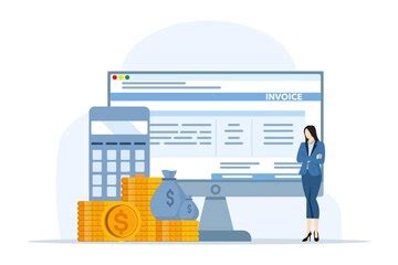 Concept person preparing invoice on computer or cartoon accountant ...