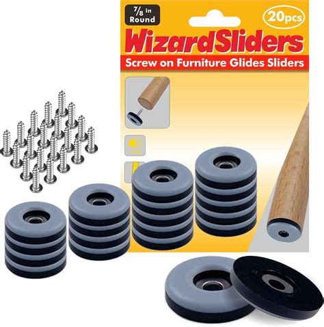 WIZARD SLIDERS Screw on Furniture Sliders, 20PCS 7/8" Real PTFE Chair ...