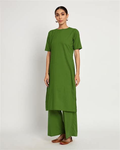 Greening Spring Round Neck Long Solid Kurta (Without Bottoms) – Thevasa