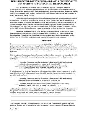 TEXAS DIRECTIVE TO PHYSICIANS AND FAMILY OR - Fill and Sign Printable ...