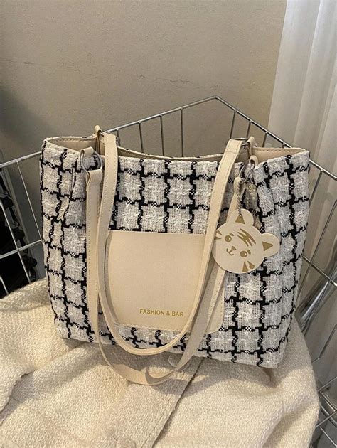 Plaid Pattern Square Bag With Bag Charm | SHEIN USA