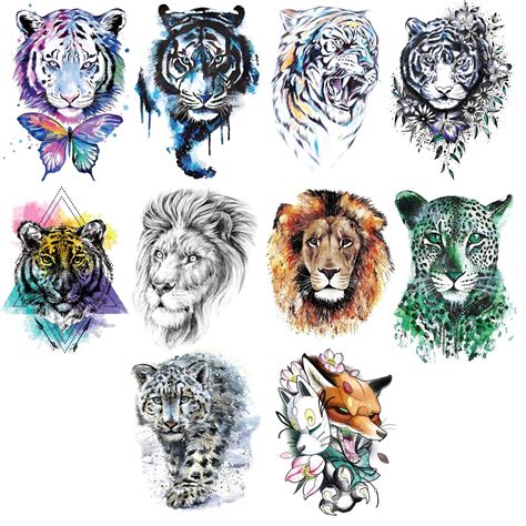 Buy Ooopsiun 10 Sheets Large Tiger Temporary Tattoos For Men Kids, Cool ...