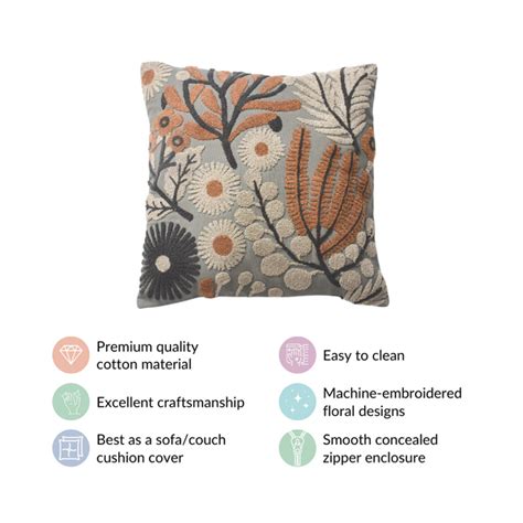 Botanical Embroidered Cushion Cover 16x16 Inch Online - Premium Cushion ...