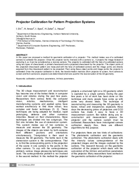 (PDF) Projector Calibration for Pattern Projection Systems