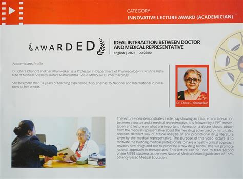 Dr. Chitra C. Khanwelkar, Professor in the Department of Pharmacology, KIMS