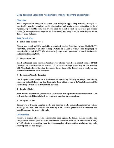 Deep Learning Internship: Transfer Learning Assignment (DL-TA) - Studocu