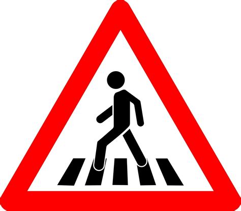 Pedestrian crossing sign. Warning sign pedestrian crossing. Red ...