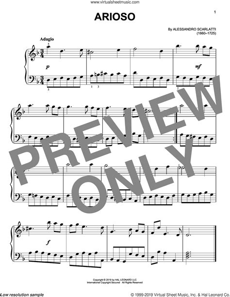 Arioso, (easy) sheet music for piano solo (PDF-interactive)