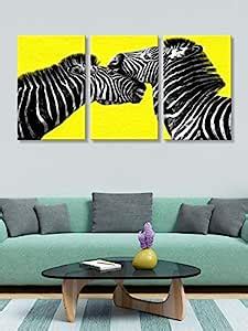999STORE wooden stretched Zebra wall painting (Multicolour, big size ...