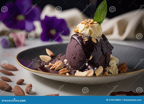 Luxurious Acai Ice Cream with Chocolate Sauce & Crunchy Almonds ...