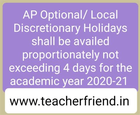 AP Optional/ Local Discretionary Holidays shall be availed ...