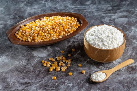 Premium Photo | Maize starch cornstarch in the bowl and corn kernels