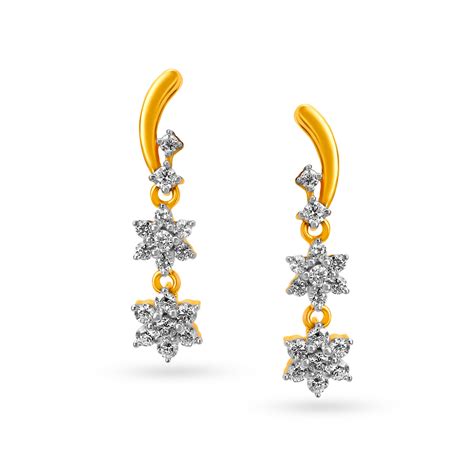 Brilliant Floral Diamond and Gold Short Drop Earrings