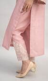 Buy Pink Linen, Cotton Embroidery Mandarin Collar Straight Kurta With ...