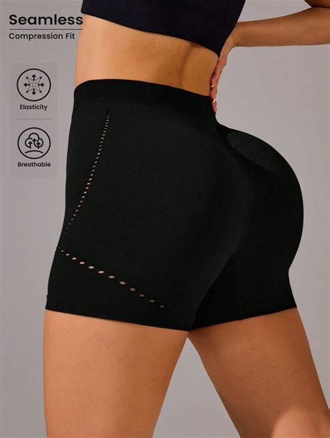 Solid Color High Waist Mesh Breathable Seamless Sports Shorts | SHEIN USA