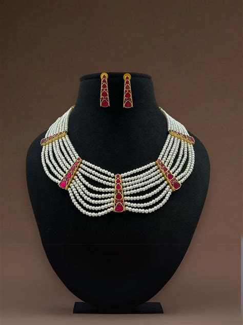 Buy Sabyasachi Inspired Pearl Necklace With Earrings Online - Ishhaara